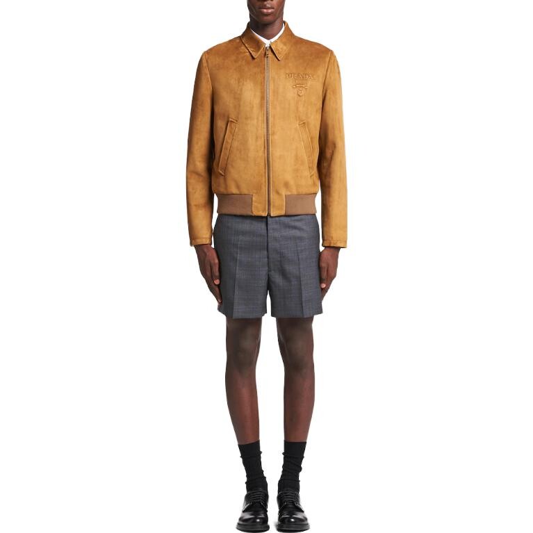 Кожаная куртка мужская коричневая Prada, коричневый — фото 2