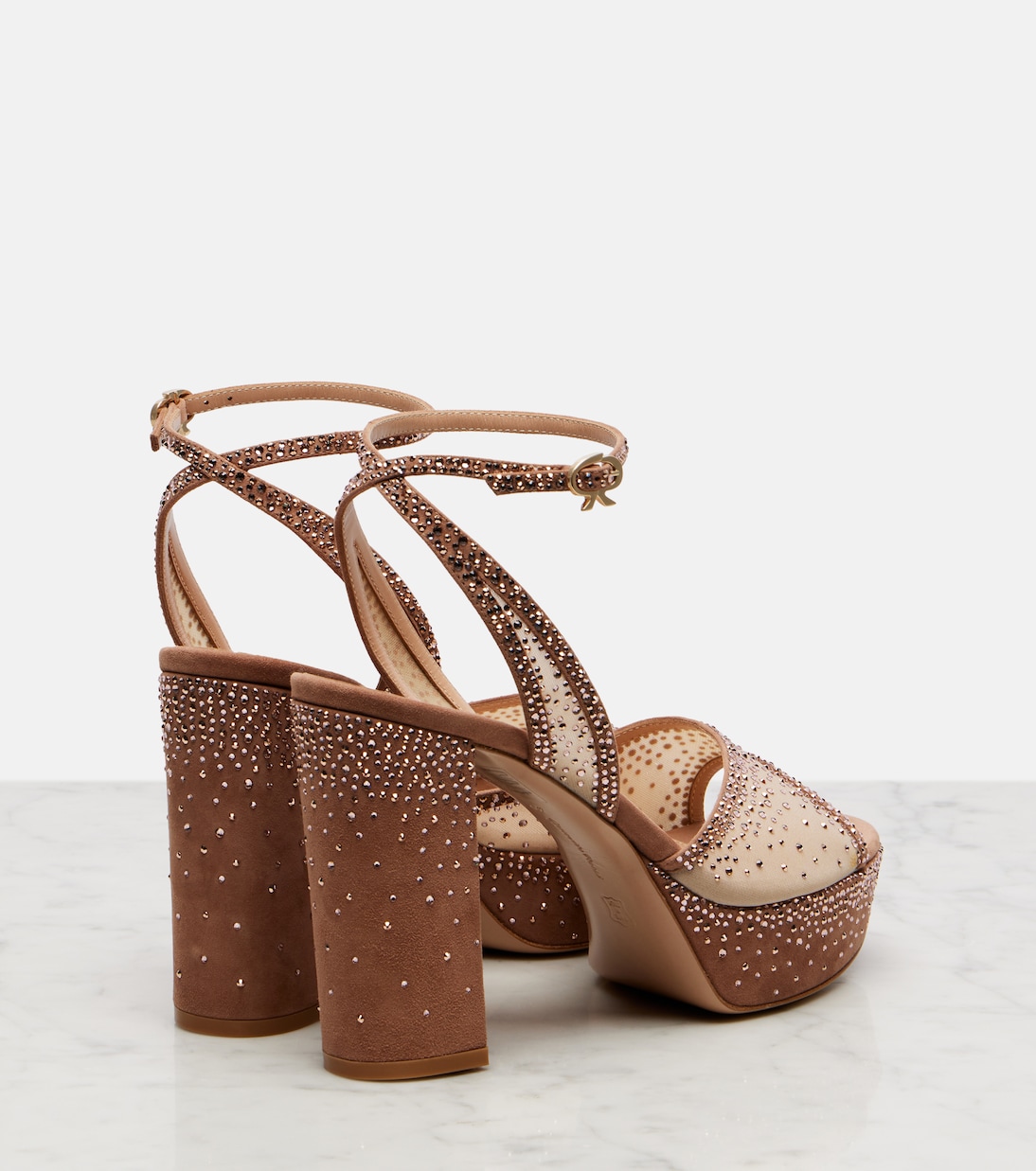 Босоножки на платформе из органзы и замши Gianvito Rossi, Praline+Nude — фото 2