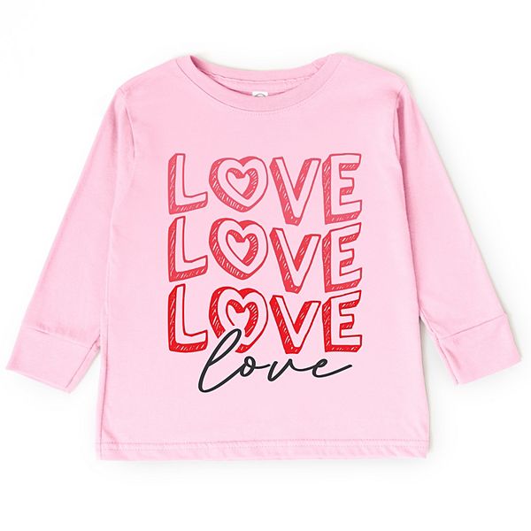 

Футболка Love stacked sketched с длинным рукавом для малышей The Juniper Shop, Pink