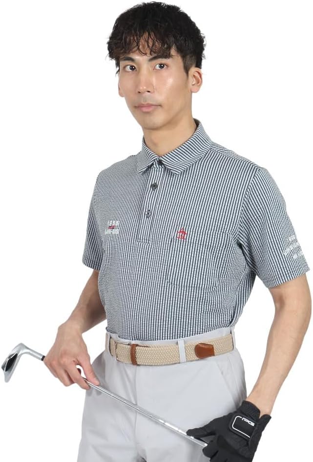 

Мужская футболка с коротким рукавом Munsing Wear MG5SHS83M, воротник, карманы, прозрачная, в полоску, для футбола и гольфа Munsingwear, темно-синий