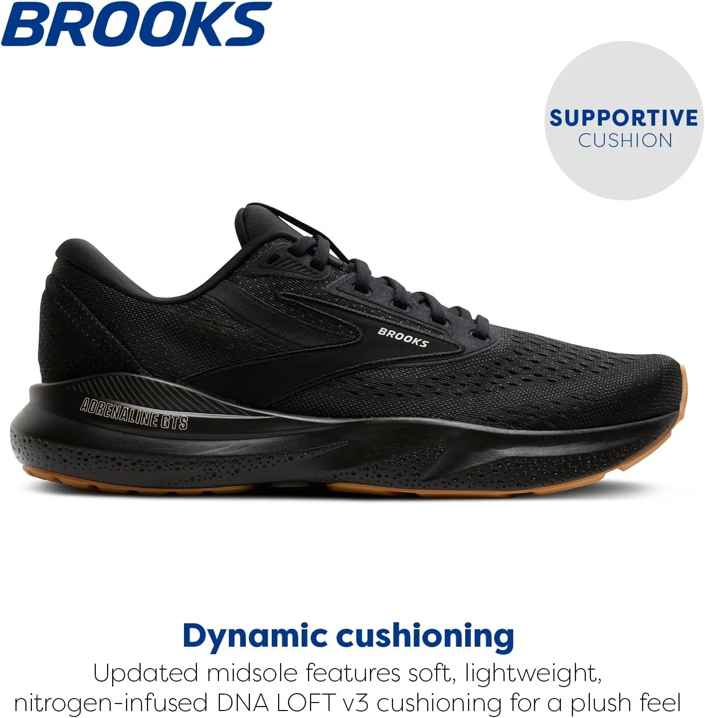 Мужские беговые кроссовки Brooks Adrenaline GTS 24 с поддерживающей подошвой, Black, Grey Yellow — фото 2