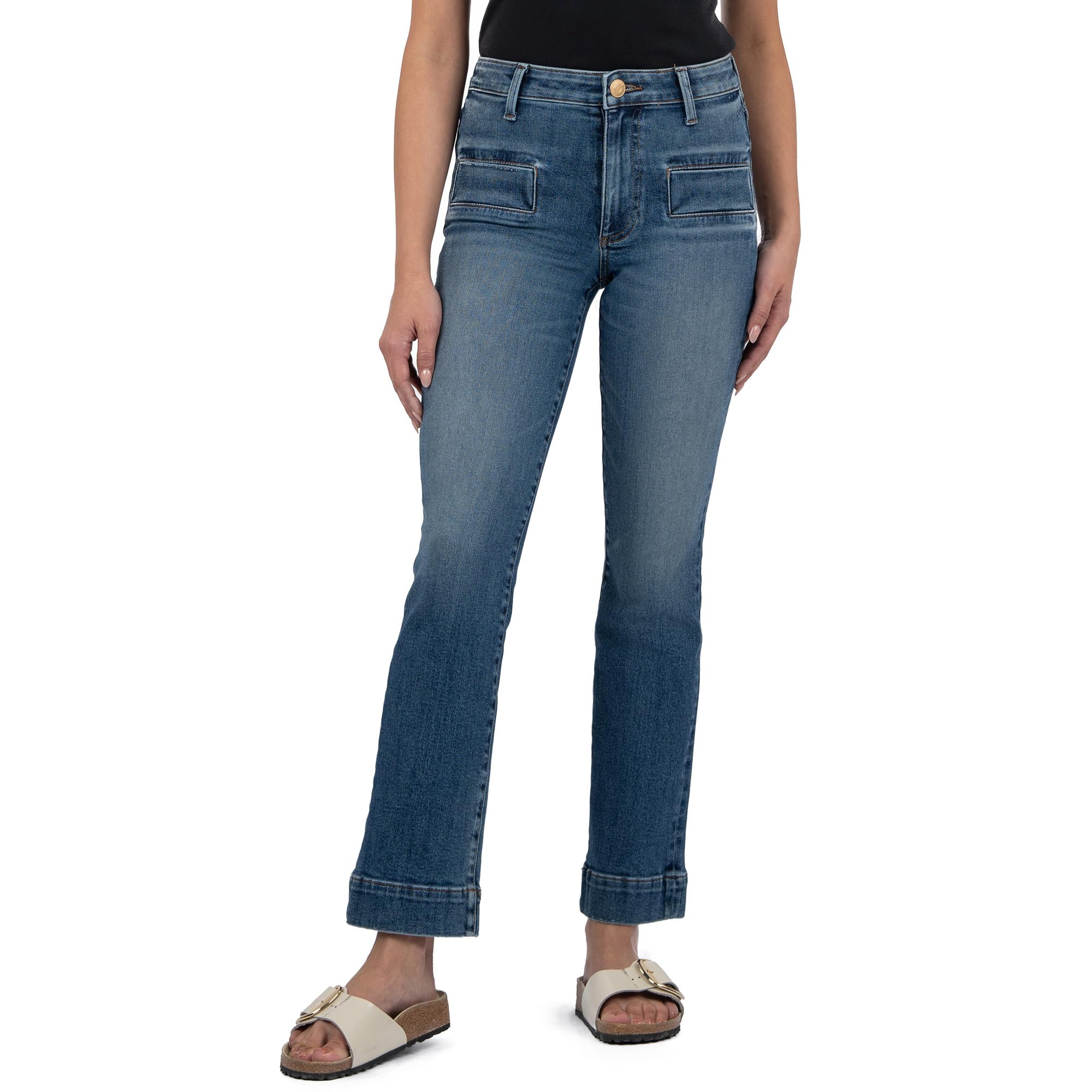 

Джинсы KUT from the Kloth Kelsey High Rise Flare -Wide Fake Welt, Bold With Dark Base Wash