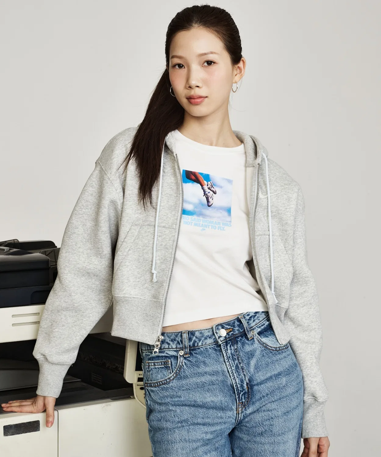 Женский свободный флисовый худи с полной застежкой-молнией Nike Sportswear Phoenix Fleece, утепленный, серый