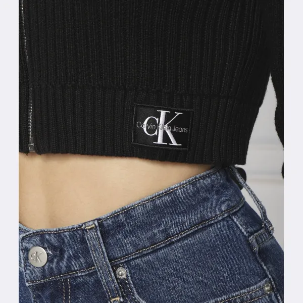 Укороченный кардиган с нашивкой Calvin Klein, черный — фото 4