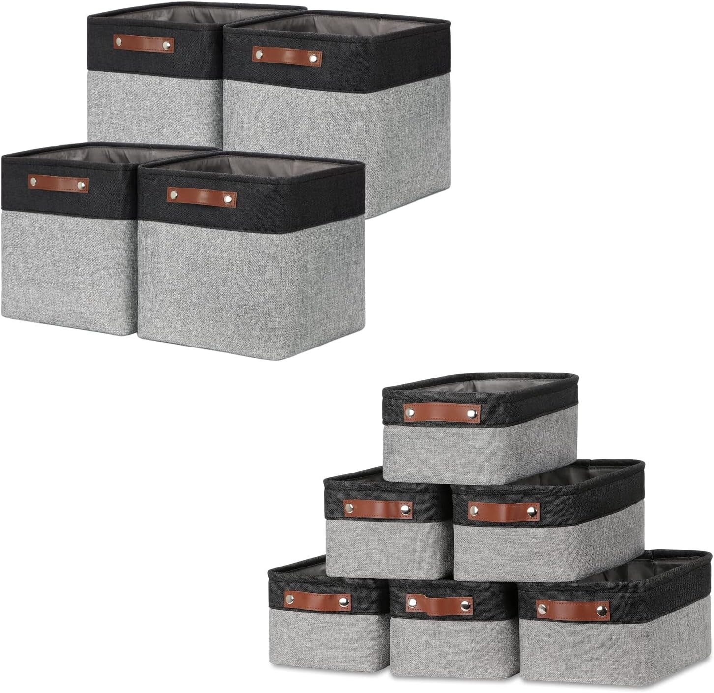 

Складные корзины DULLEMELO: 4 кубических корзины 12 x 12 x 12 дюймов + 6 маленьких корзин 11,8 x 7,9 x 5,1 дюйма (черный и серый), Grey