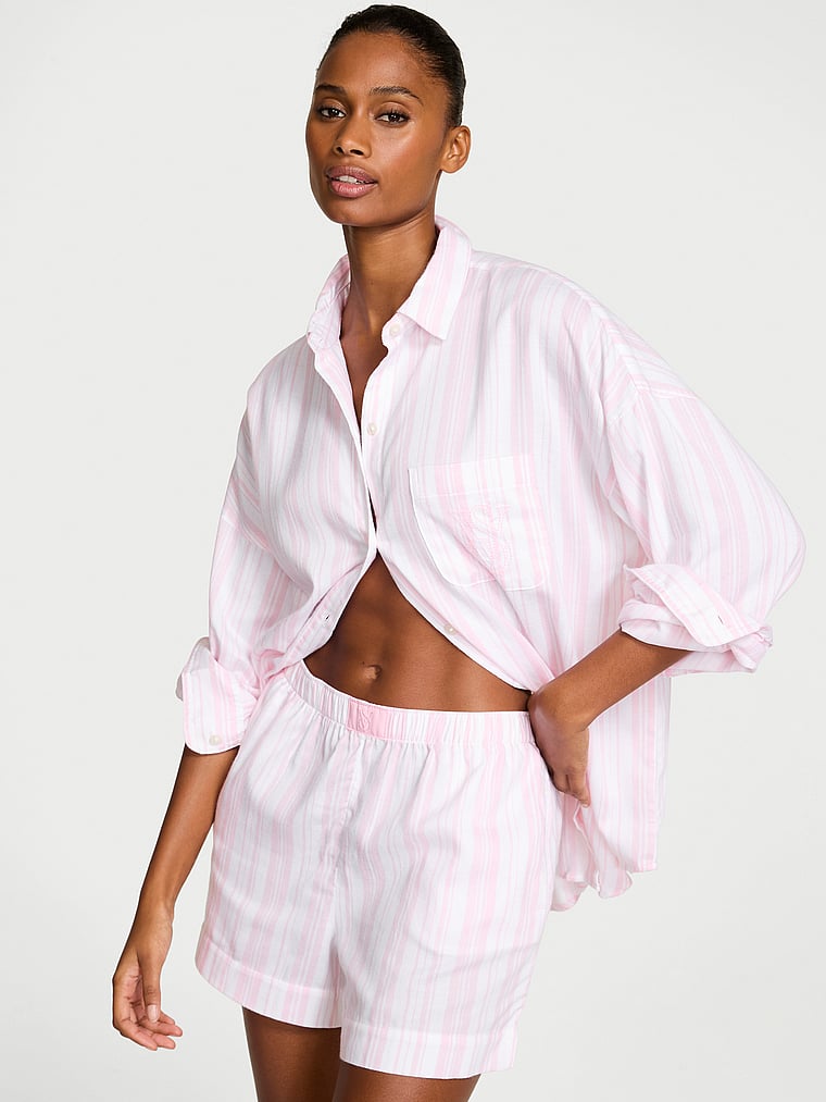 

Короткий пижамный комплект из модала и хлопка с длинными рукавами Victoria'S Secret, angel pink stripe