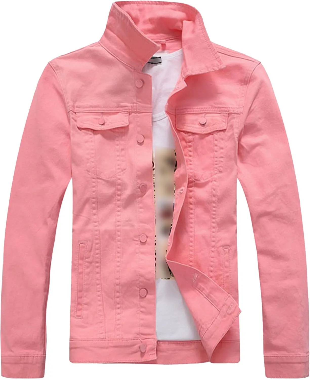 Мужская модная куртка-джинсовка в стиле Trucker Slim Fit, мотоциклетное джинсовое пальто, классическая джинсовая куртка для мужчин Generic, розовый