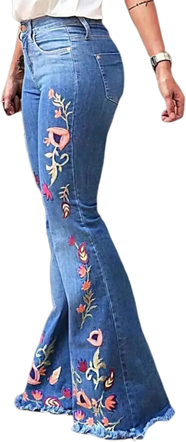 

Женские джинсы-клеш с цветочной вышивкой Mid Waist cffvdiz