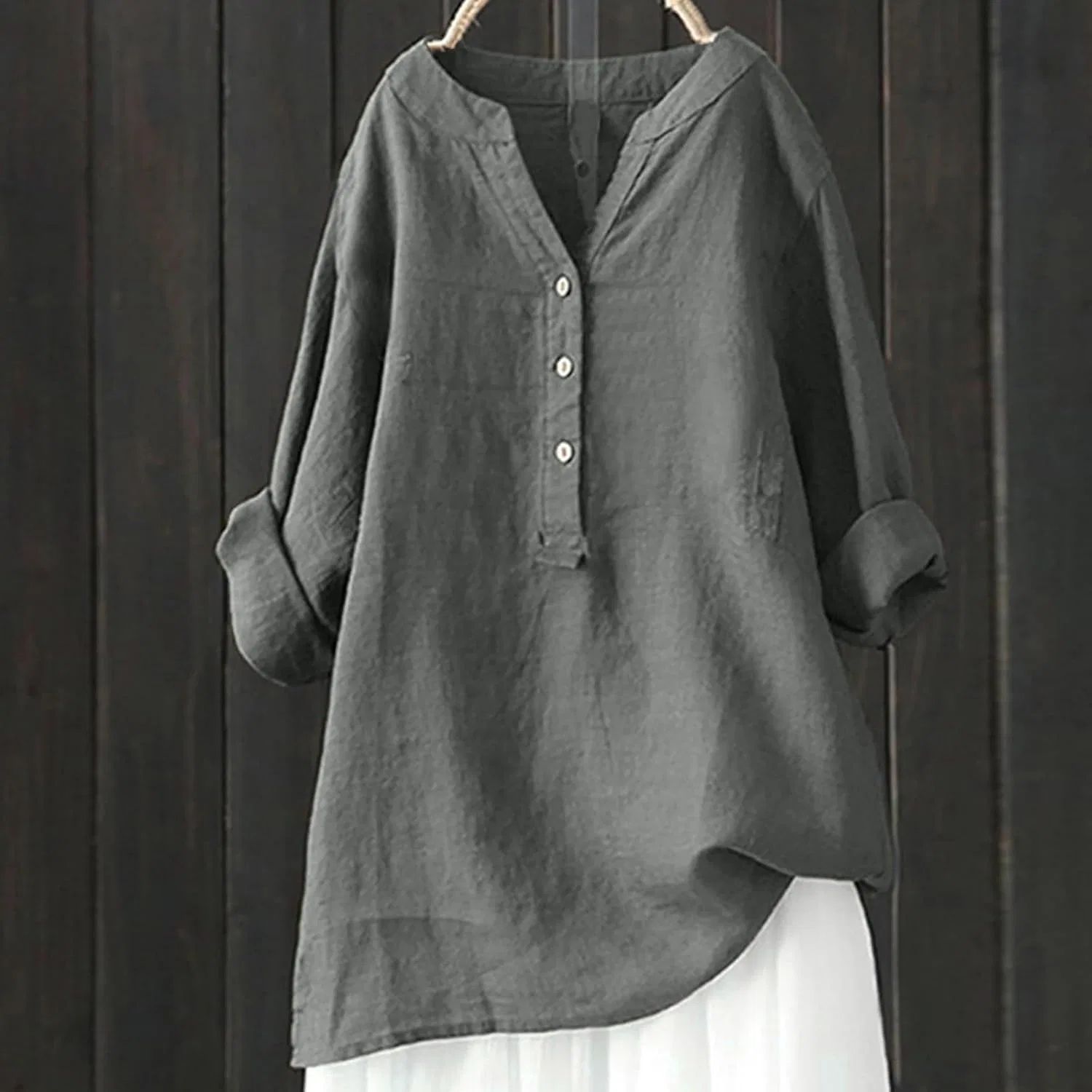 Блуза свободная Button Shirt, бренд, серый — фото 3