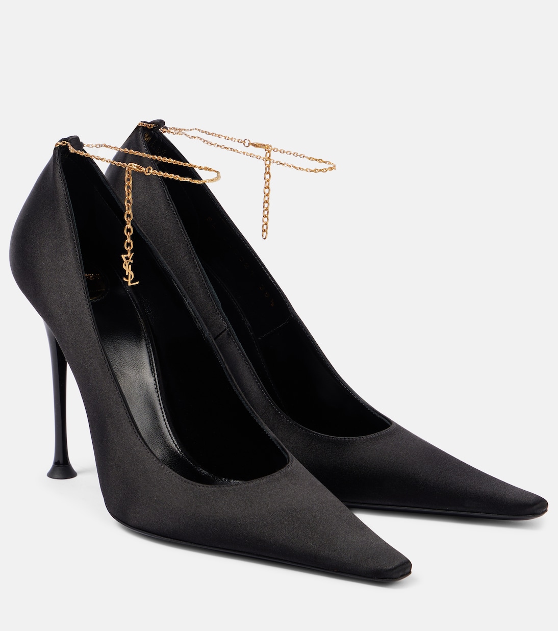 Туфли-лодочки Régine 110 с цепочкой Saint Laurent, Raso Reg/Light Bronze/Nero