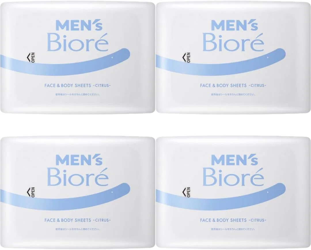 Лосьон Bioré — Очищающие салфетки для лица и тела Men's Biore, 4 упаковки по , цитрус, зеленый
