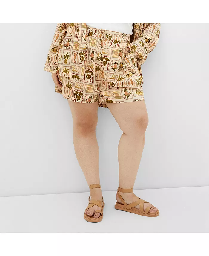 

Короткие шорты с принтом Bella Plus Size CITY CHIC, коричневый/бежевый