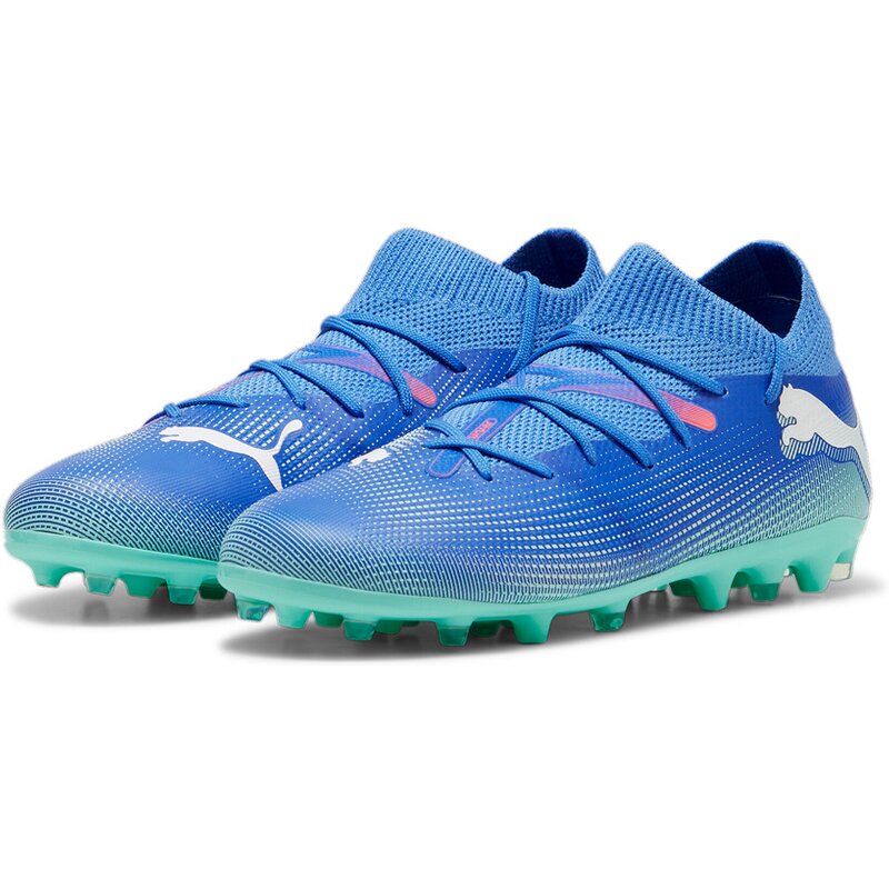 Футбольные бутсы для игры на хард Future 7 Match MG JR Puma, цвет bluemazing-puma white-electric peppermint — фото 3