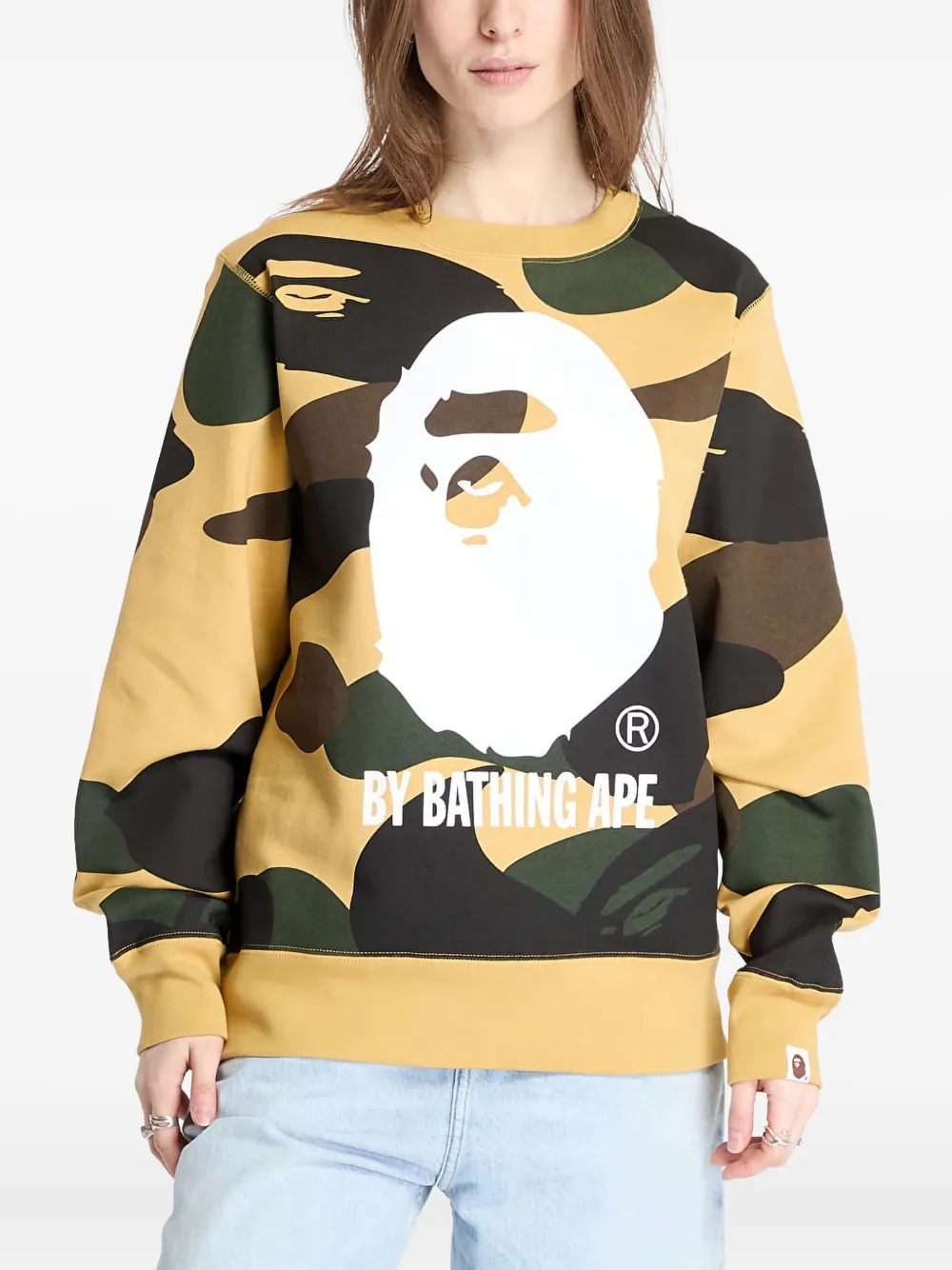 Толстовка с круглым вырезом и камуфляжным принтом A BATHING APE, желтый — фото 3