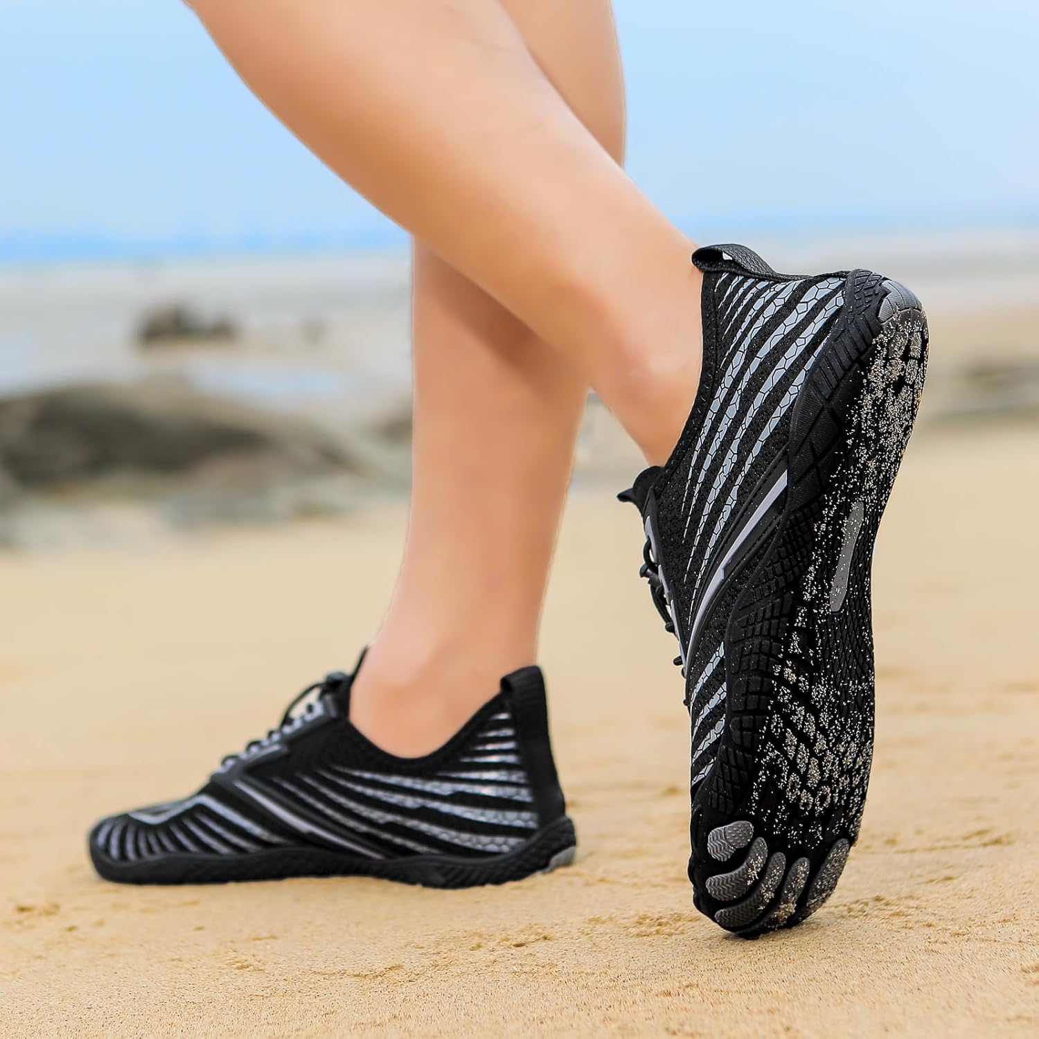 Женские кроссовки Kubbon Barefoot с широкой носовой частью, противоскользящие, унисекс, для спорта, активного отдыха и бега, быстросохнущая водная обувь для походов и прогулок, черный — фото 4
