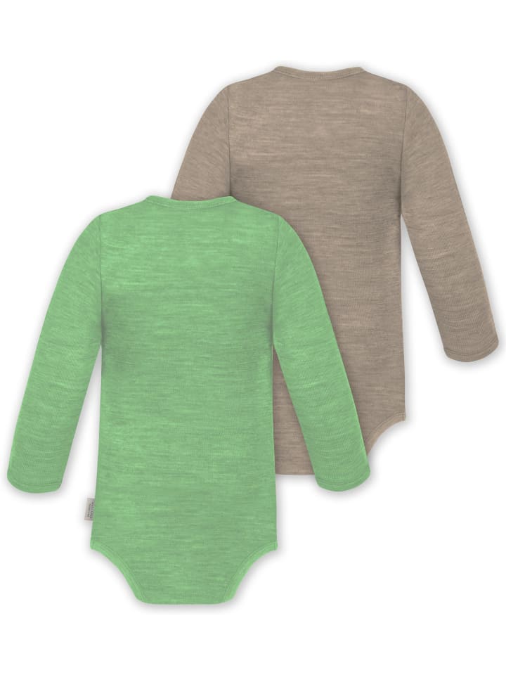 Normani Outdoor Sports Комплект из 2 детских боди с длинными рукавами из мериносовой шерсти, цвет Окленд, зеленый/бежевый — фото 2