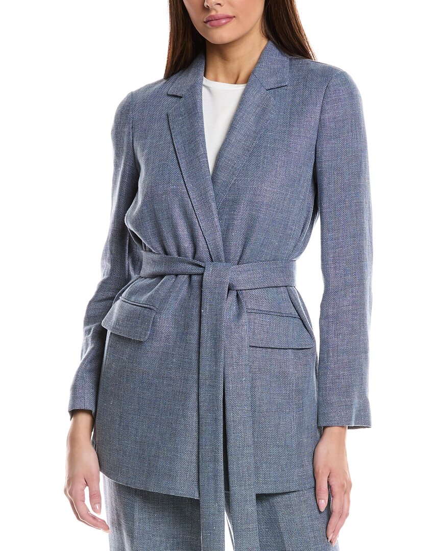 

Lafayette 148 New York Приталенный удлиненный пиджак из смесовой ткани лен и шерсть, синий
