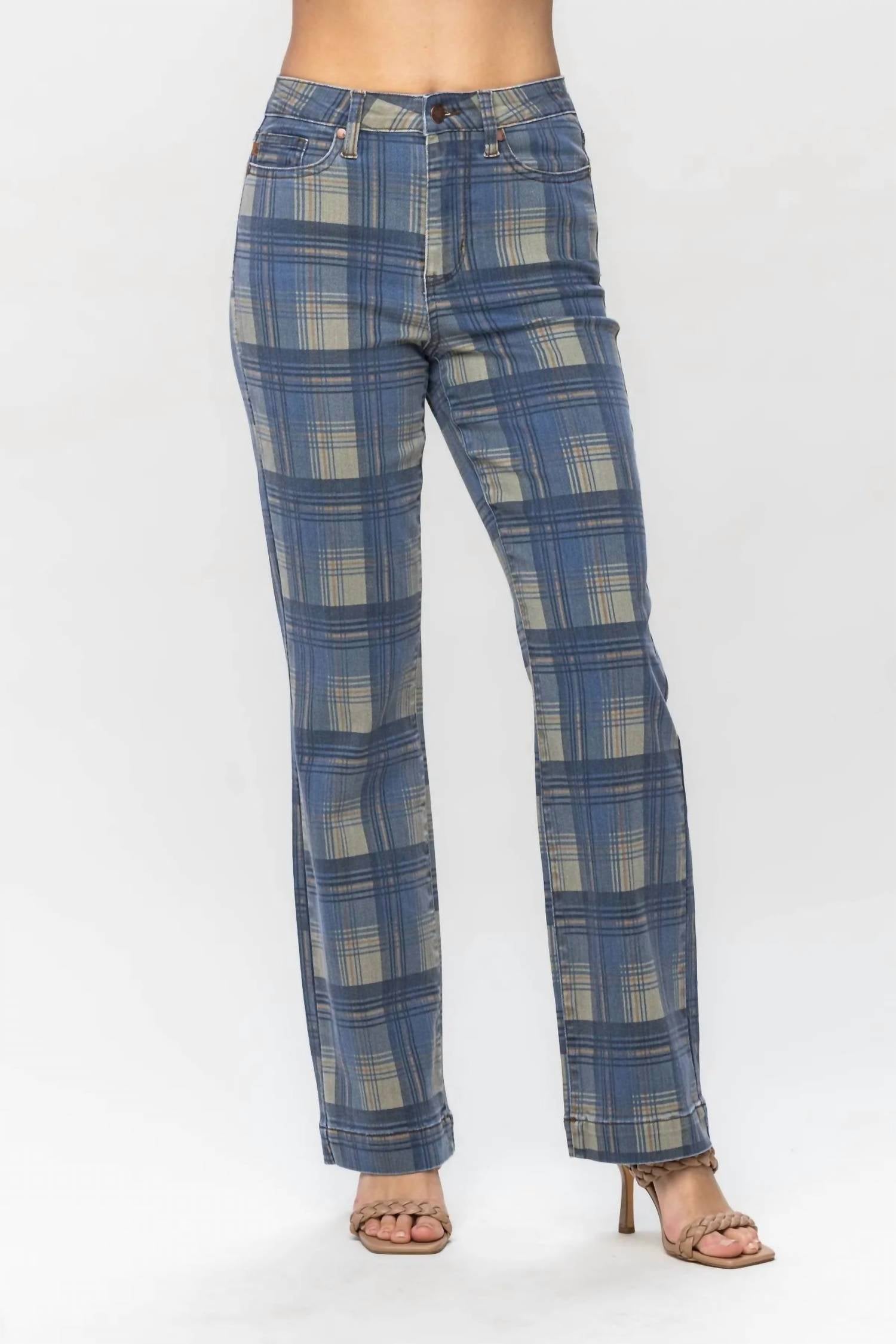 

Джинсы прямого кроя в винтажном стиле в клетку Judy Blue, цвет plaid