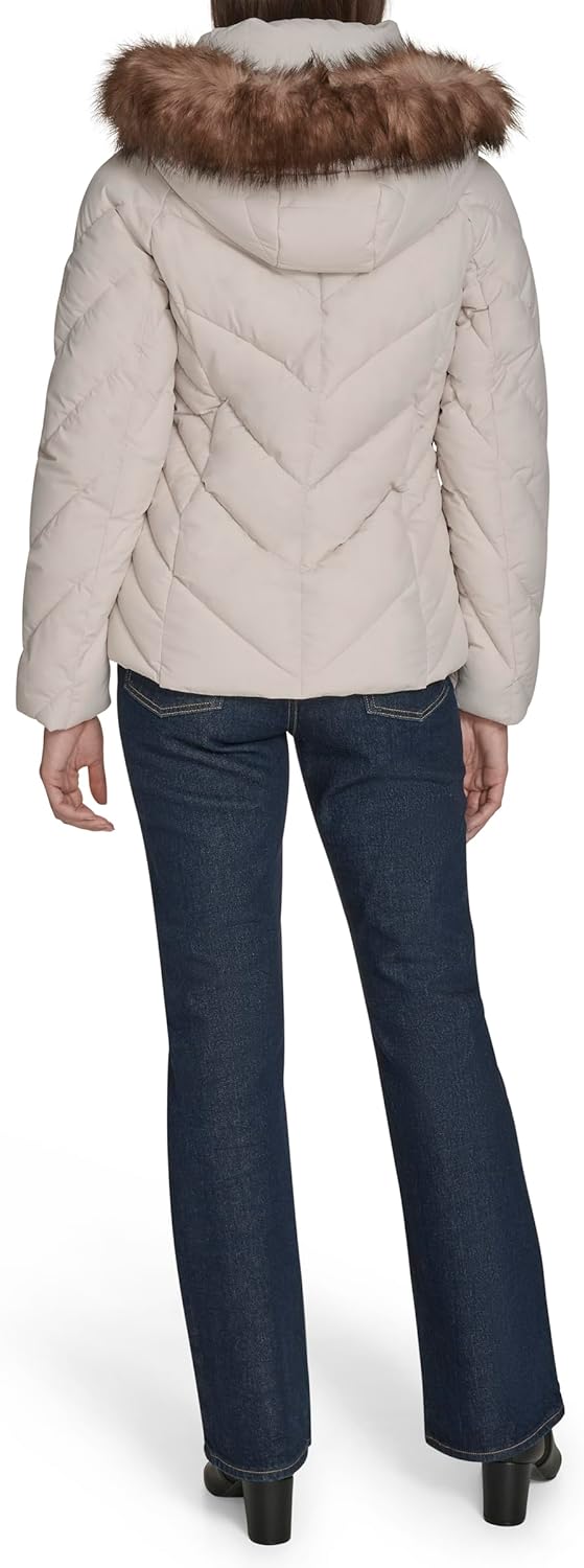 Женская короткая стеганая куртка Tommy Hilfiger с отделкой из искусственного меха, White Sand — фото 4
