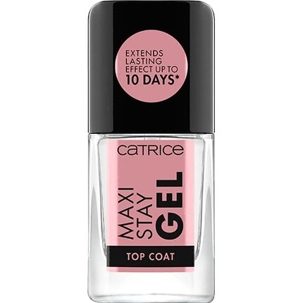 Maxi Stay Gel Top Coat Прозрачный стойкий глянцевый веганский лак для ногтей без ацетона и частиц микропластика 10,5 мл, Catrice