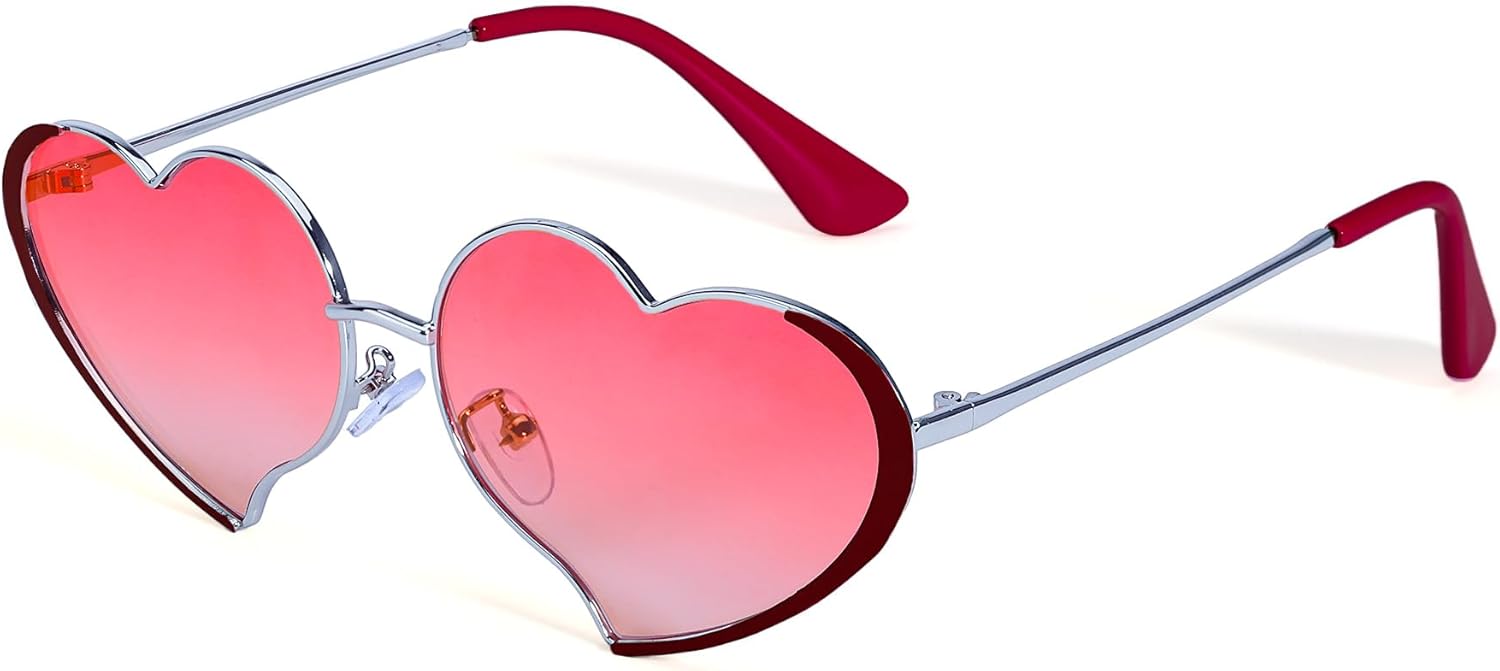 

Солнцезащитные очки FancyPink для женщин в форме сердца — тонкая металлическая оправа, очаровательная форма сердца, идеально подходит для вечеринок, музыкальных мероприятий и отдыха на природе, A04-sliver Frame Red Lenses