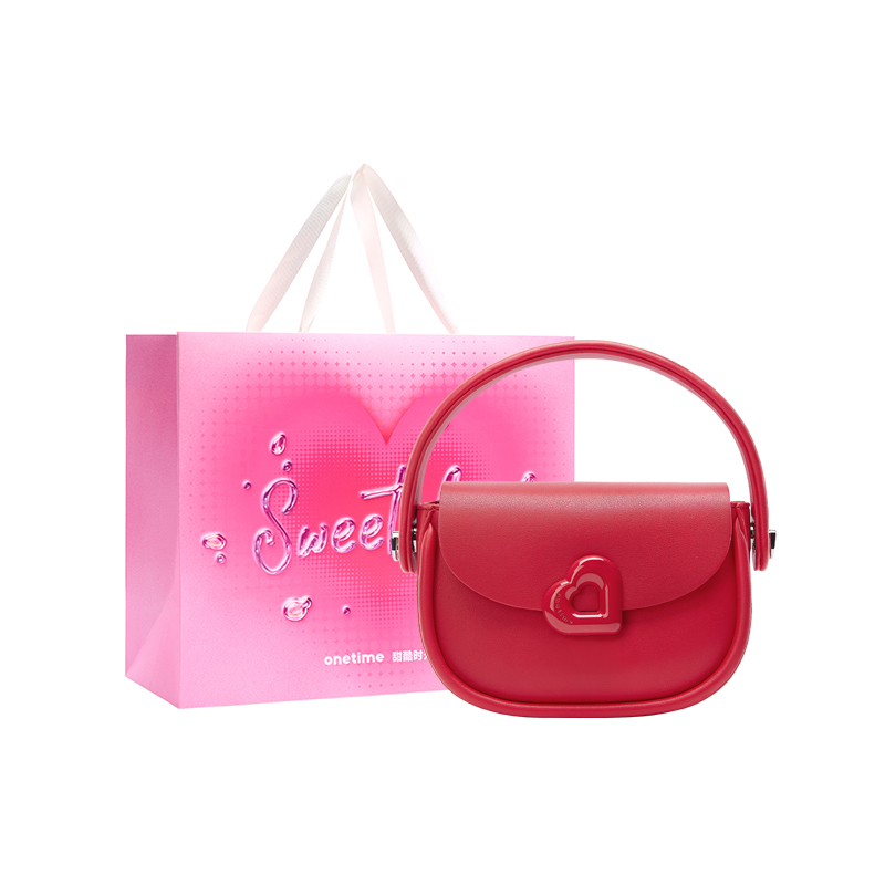 

Синтетическая кожа Персиковое сердце Седло Сумка через плечо Маленький размер Женская Черная/Красная ONE TIME, Вишневый розовый