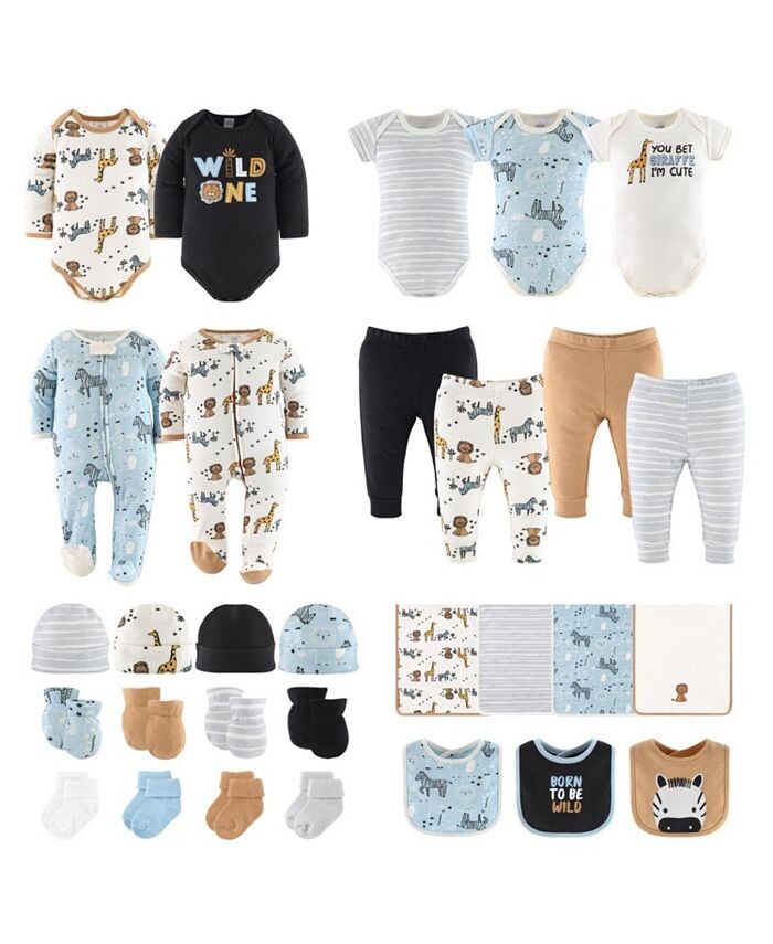 

Подарочный набор Layette для новорожденных мальчиков Baby Blue Safari, 30 основных предметов, The Peanutshell, синий