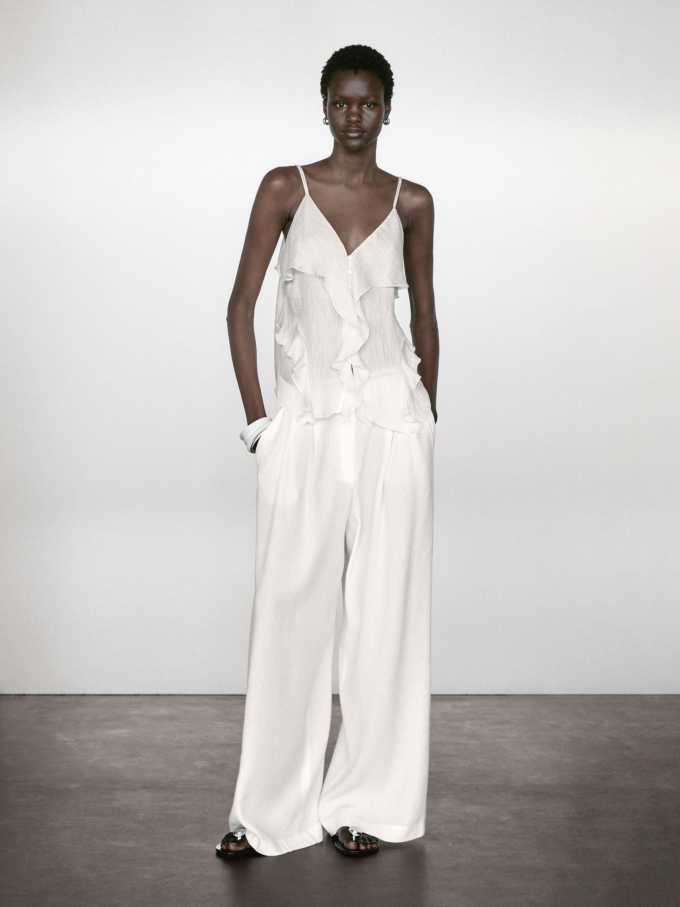 

Топ на бретельках с оборками Massimo Dutti, белый