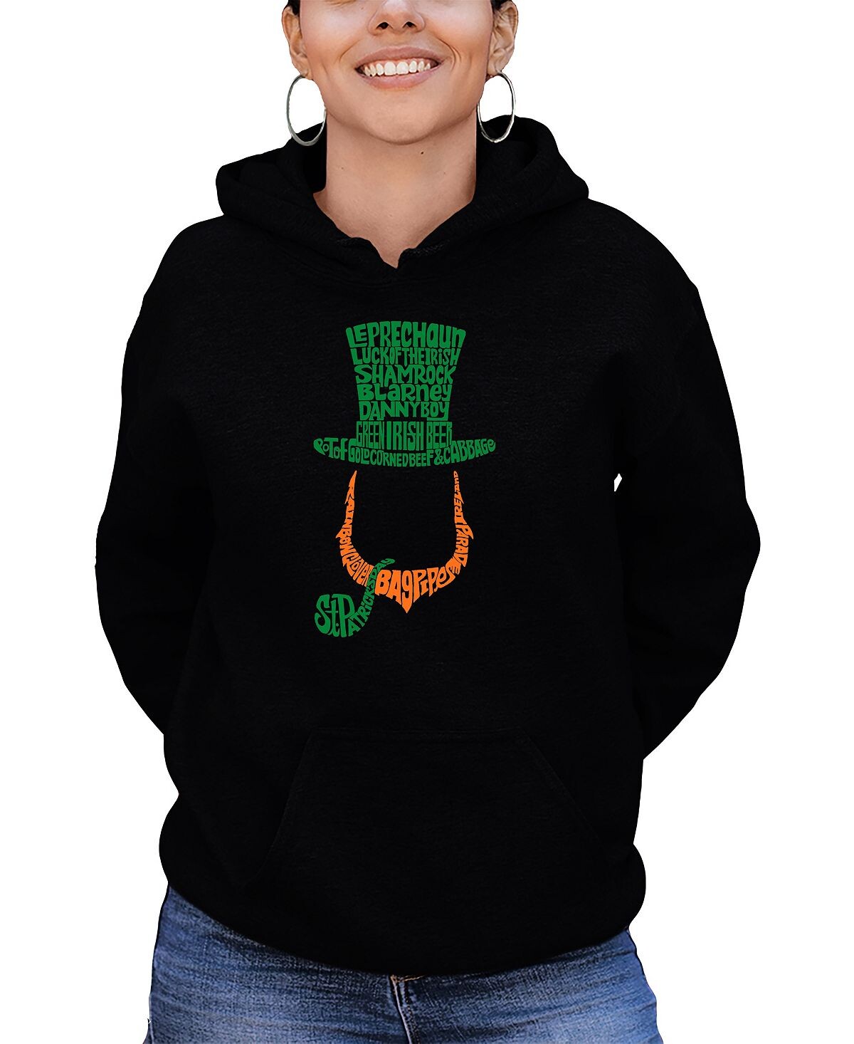 

Женская толстовка с капюшоном Leprechaun Word Art LA Pop Art, черный