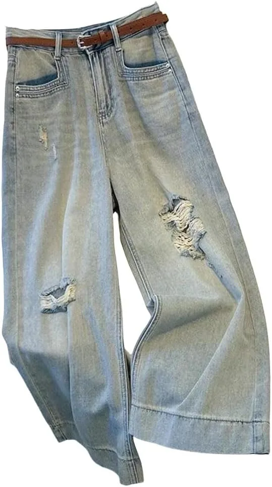 

Женские джинсы American Style широкие с потертостями укороченные Petite