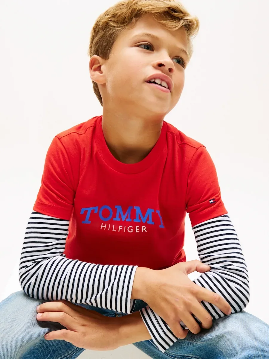Детская футболка с логотипом на передней стороне Tommy Hilfiger, красный — фото 3