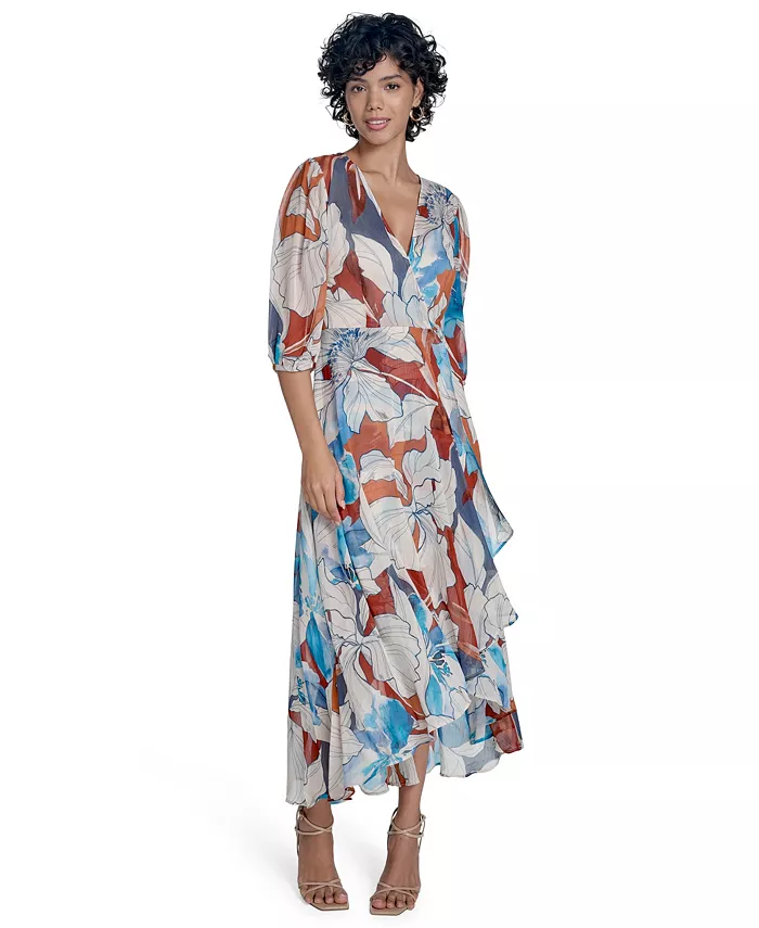 

Женское платье-футляр с запахом из шифона с рукавом 3/4 Calvin Klein, мультиколор