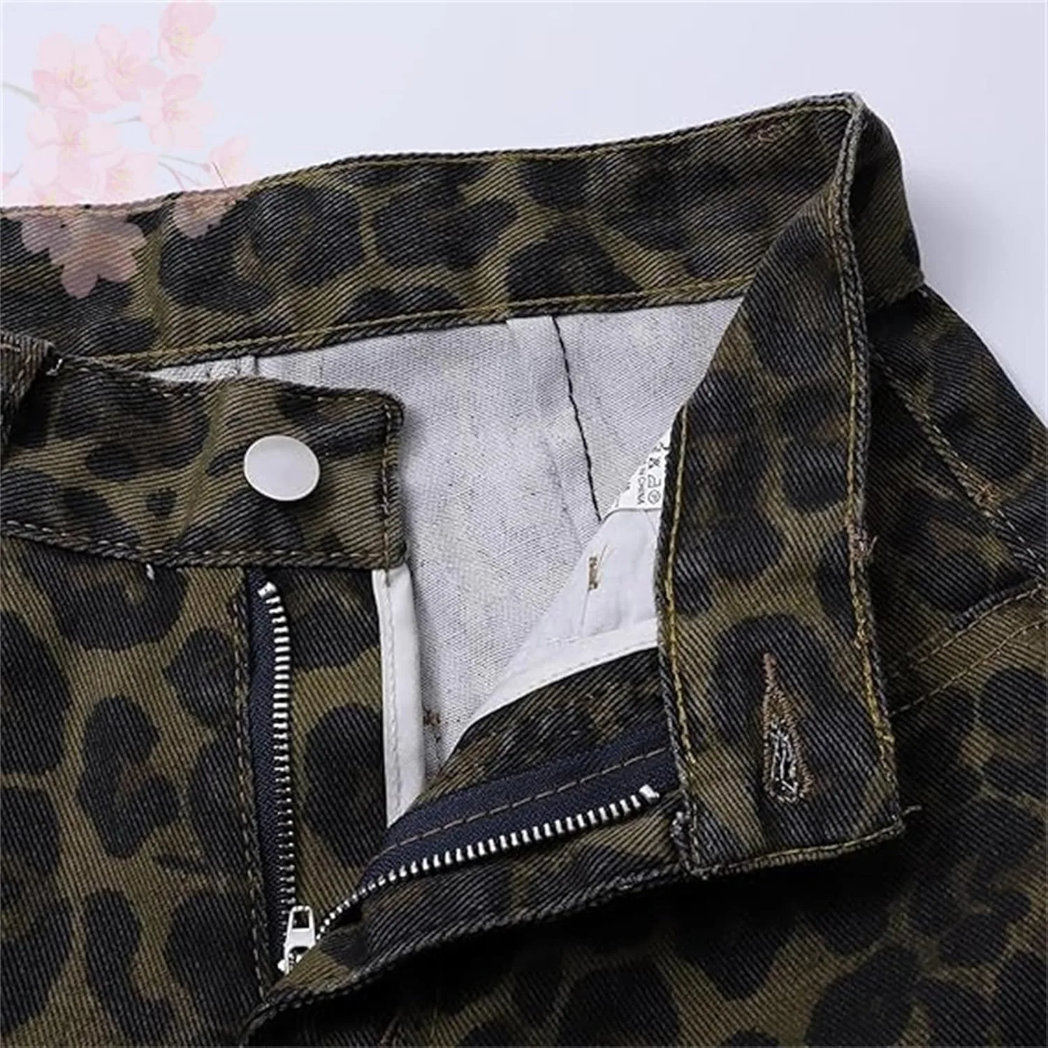 Джинсы Leopard Barrel, Y2k Mid Rise Baggy Boyfriend, Leopard Print Wide Leg Cropped — фото 3