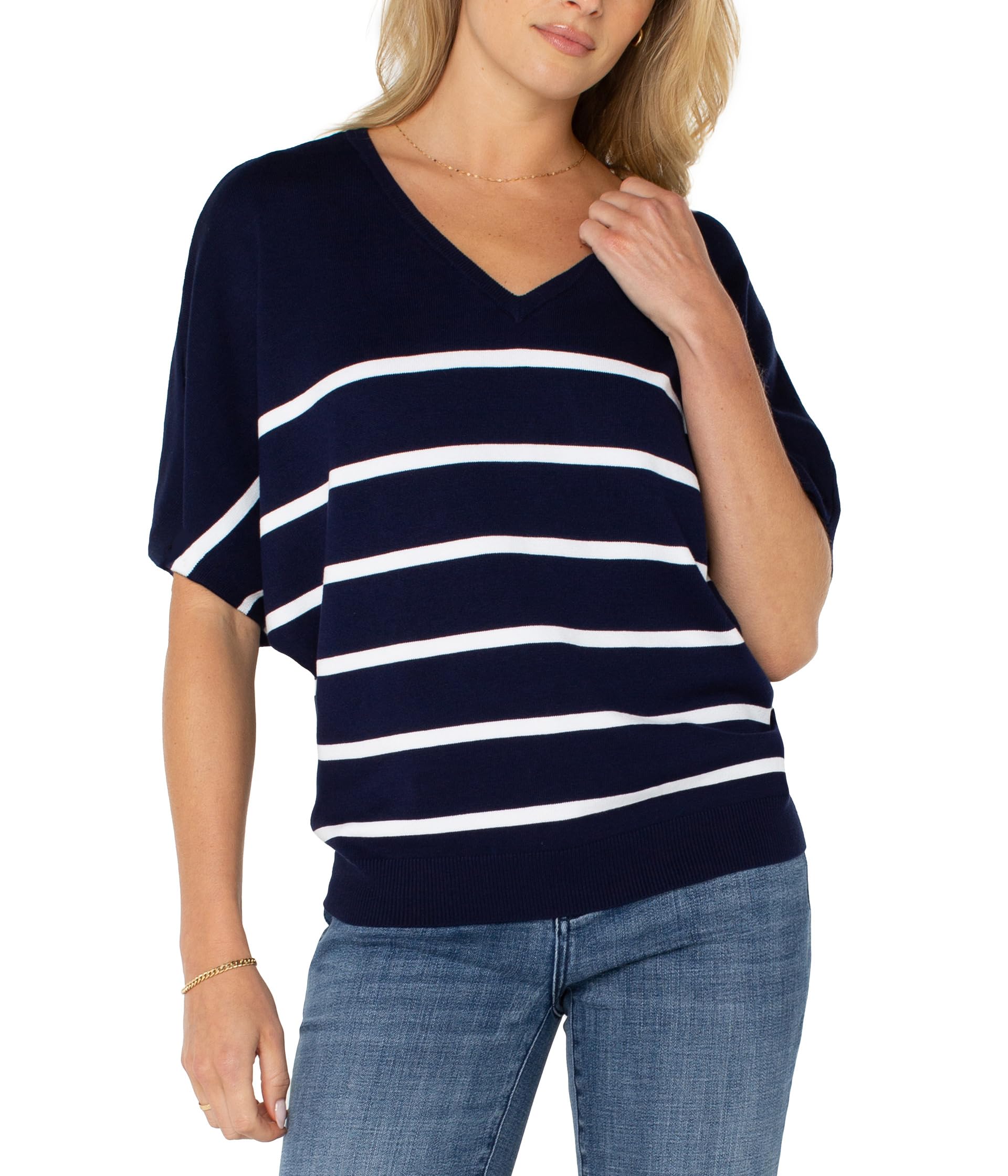 

Свитер Liverpool Los Angeles Short Sleeve Dolman V-Neck Sweater, Navy White Stripe