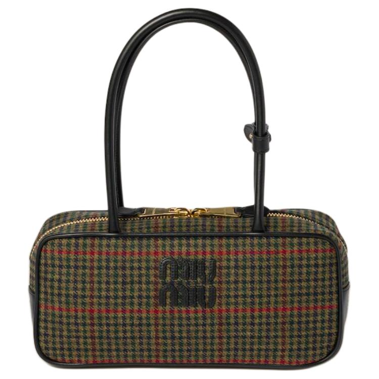 

MIU MIU Женская сумка через плечо из клетчатого бархата темно-зеленая и черная