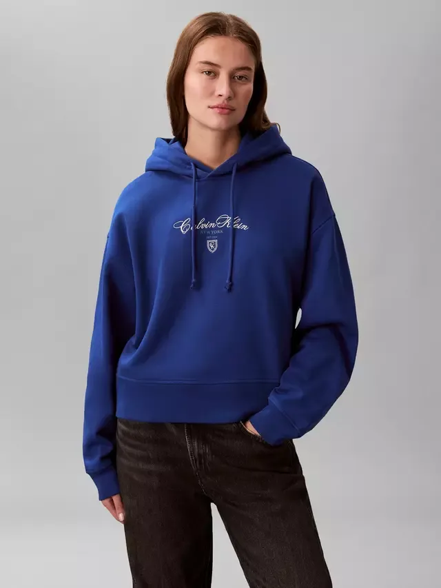 Худи с укороченным принтом и логотипом Script Logo Calvin Klein, Admiral Blue — фото 2