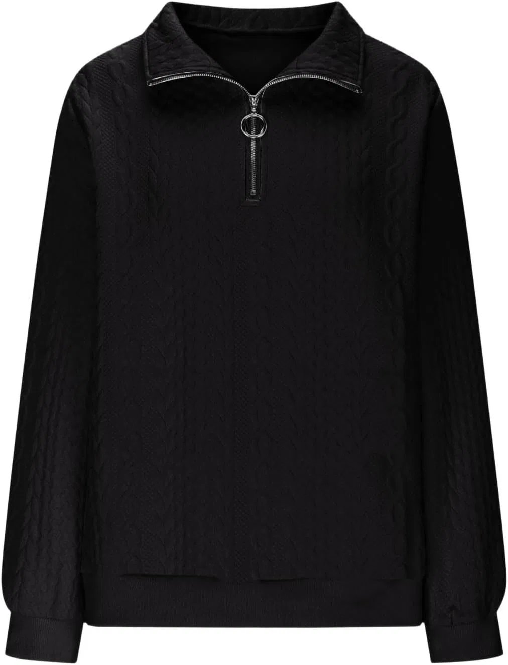 Женская толстовка с воротником, текстурированная, Quarter Zip, черный — фото 4