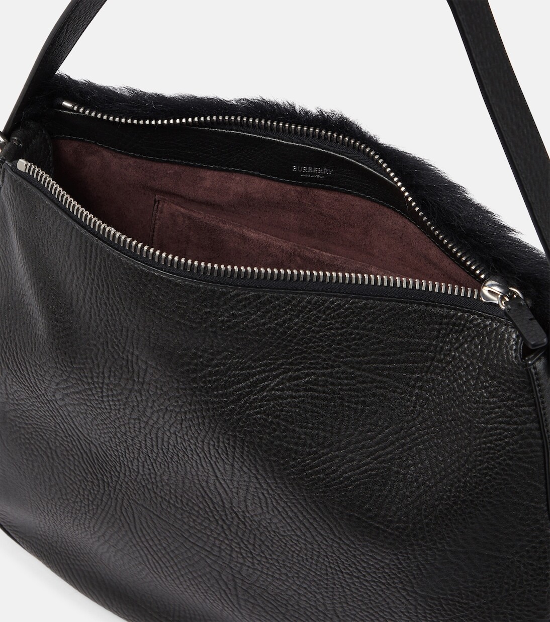 Сумка на плечо Burberry Knight из кожи и овчины, черная — фото 3