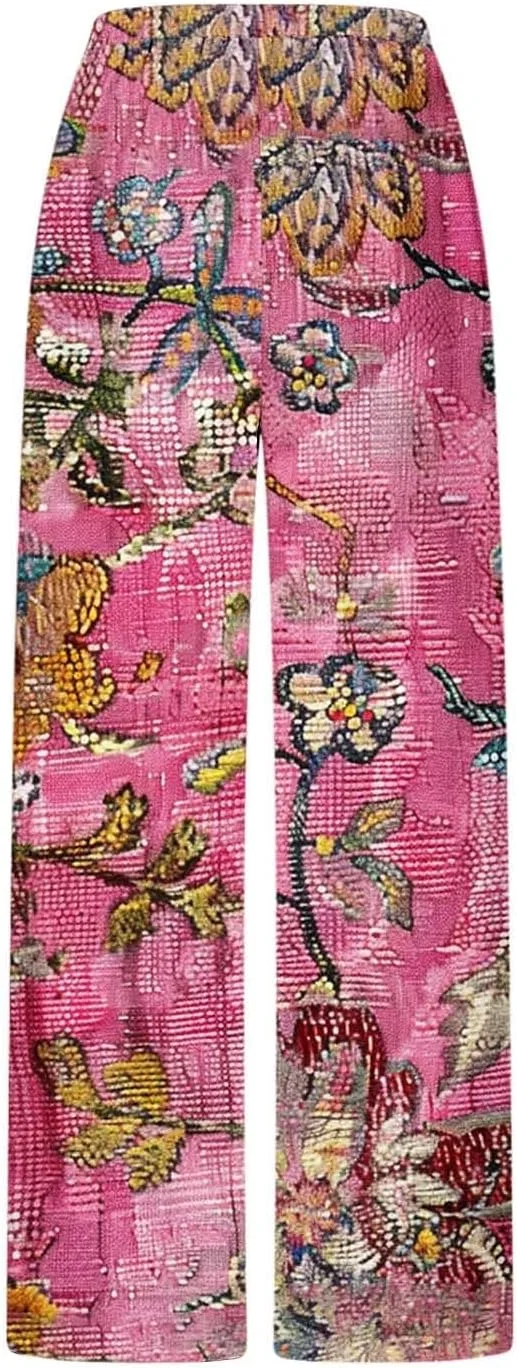 Льняные брюки женские 2025 Casual High Waist Wide Leg с цветочным принтом палаццо свободные модные пляжные бохо с карманами Generic, мультиколор — фото 4