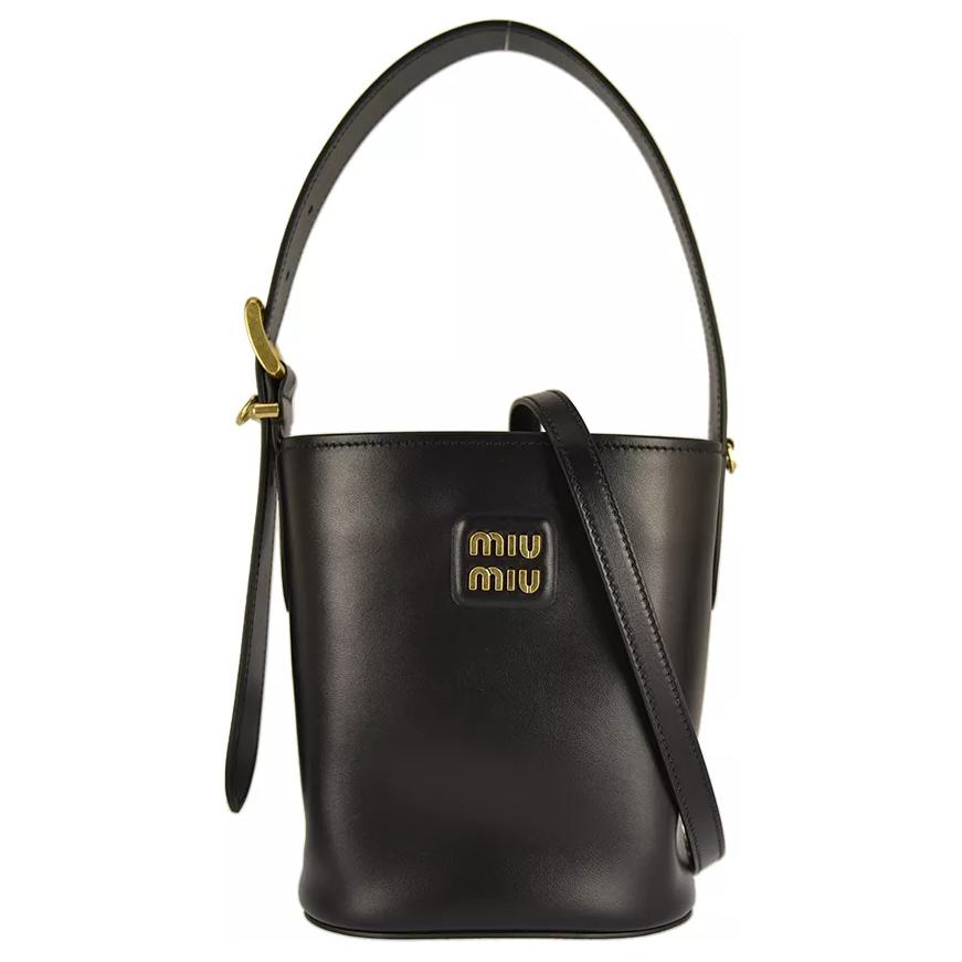 

Кожаная сумка-ведро через плечо женская черная MIU MIU