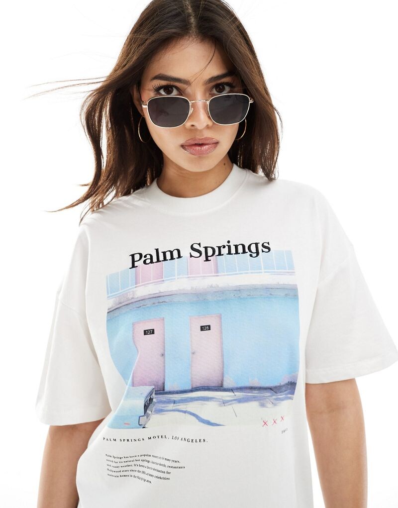 

Only - Белая футболка оверсайз с принтом Palm Spring