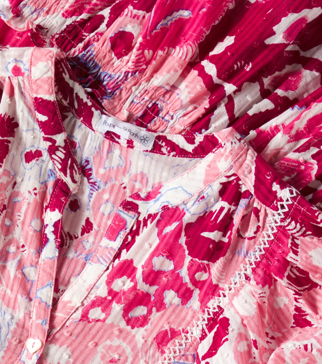 Платье из хлопка с рюшами Aria Poupette St Barth Kids, Pink Pencilleo — фото 3