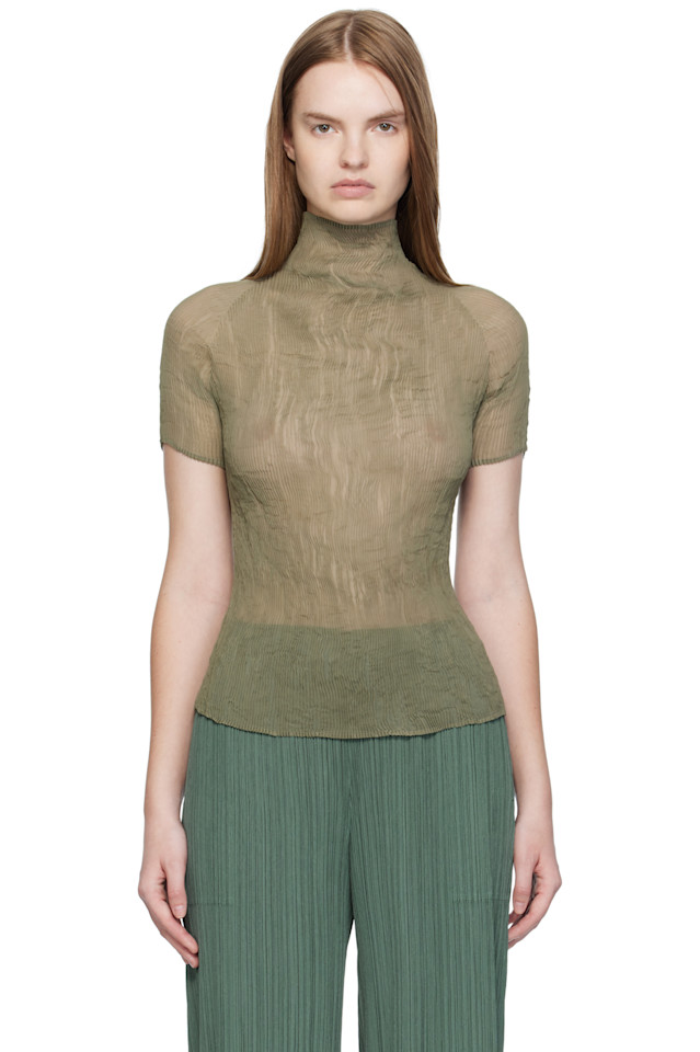 

Топ из шифона с перекрученными нитями (3 шт.) Issey Miyake, хаки