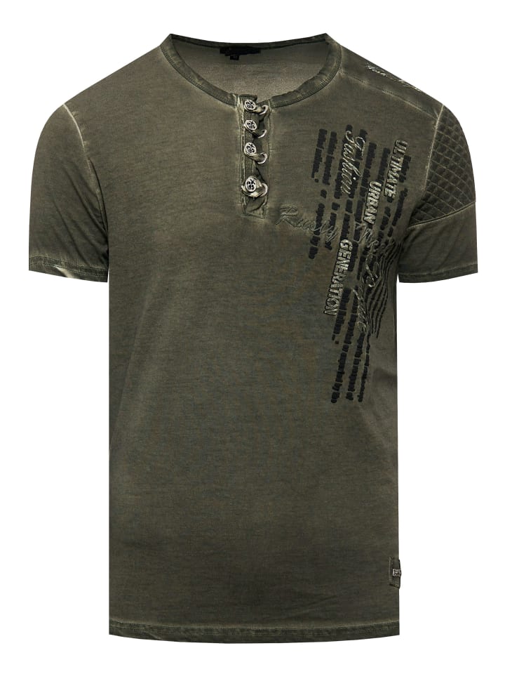 

Футболка цвета хаки с промасленной отделкой и планкой на пуговицах Rusty Neal