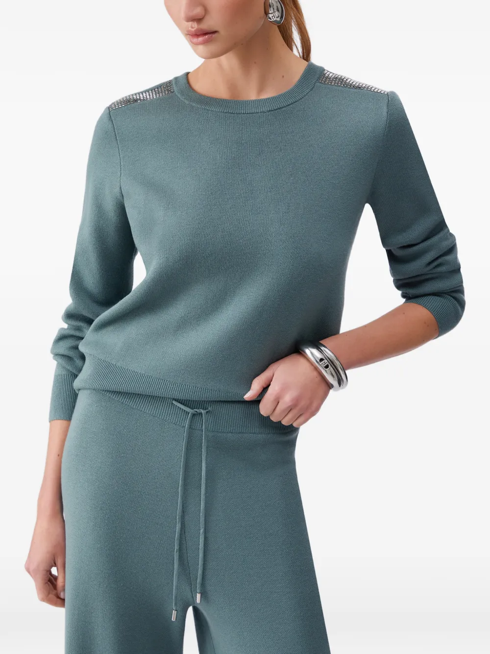 

Джемпер с круглым вырезом и бисерной отделкой Liu Jo, зеленый