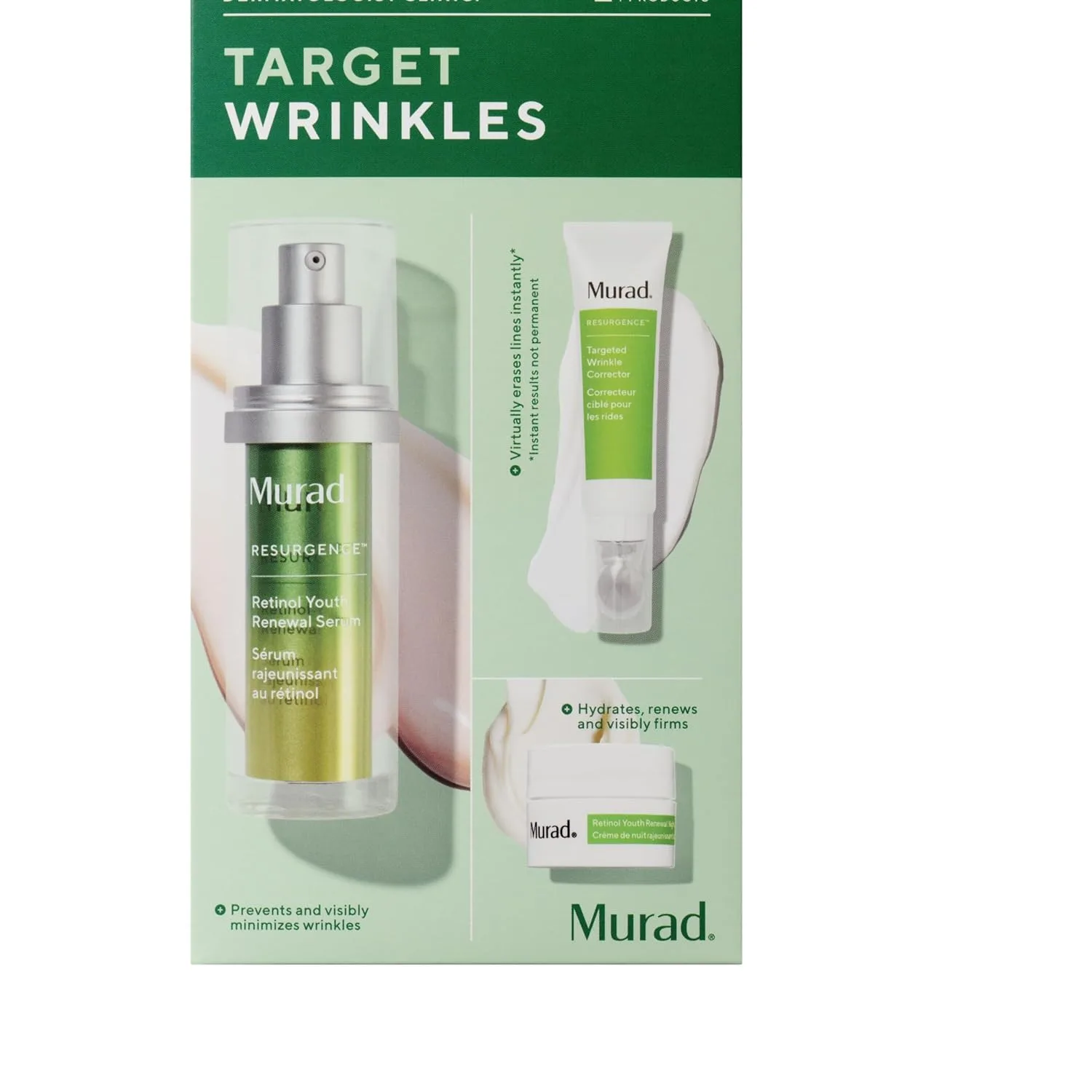 Murad Target Wrinkles набор из 3 предметов: сыворотка с ретинолом, корректор морщин, ночной крем с ретинолом - предотвращает и уменьшает морщины, увлажняет и укрепляет кожу