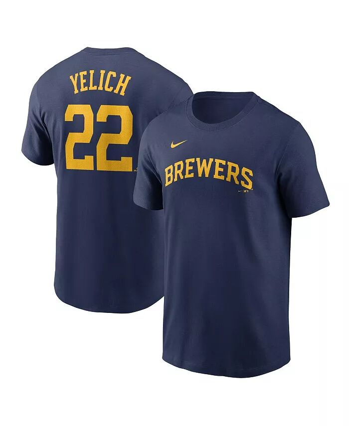 

Футболка мужская Christian Yelich Navy Milwaukee Brewers Fuse с именем и номером Nike