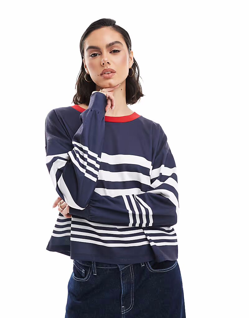 

Толстовка ASOS DESIGN свободного кроя с морской полоской темно-синего цвета