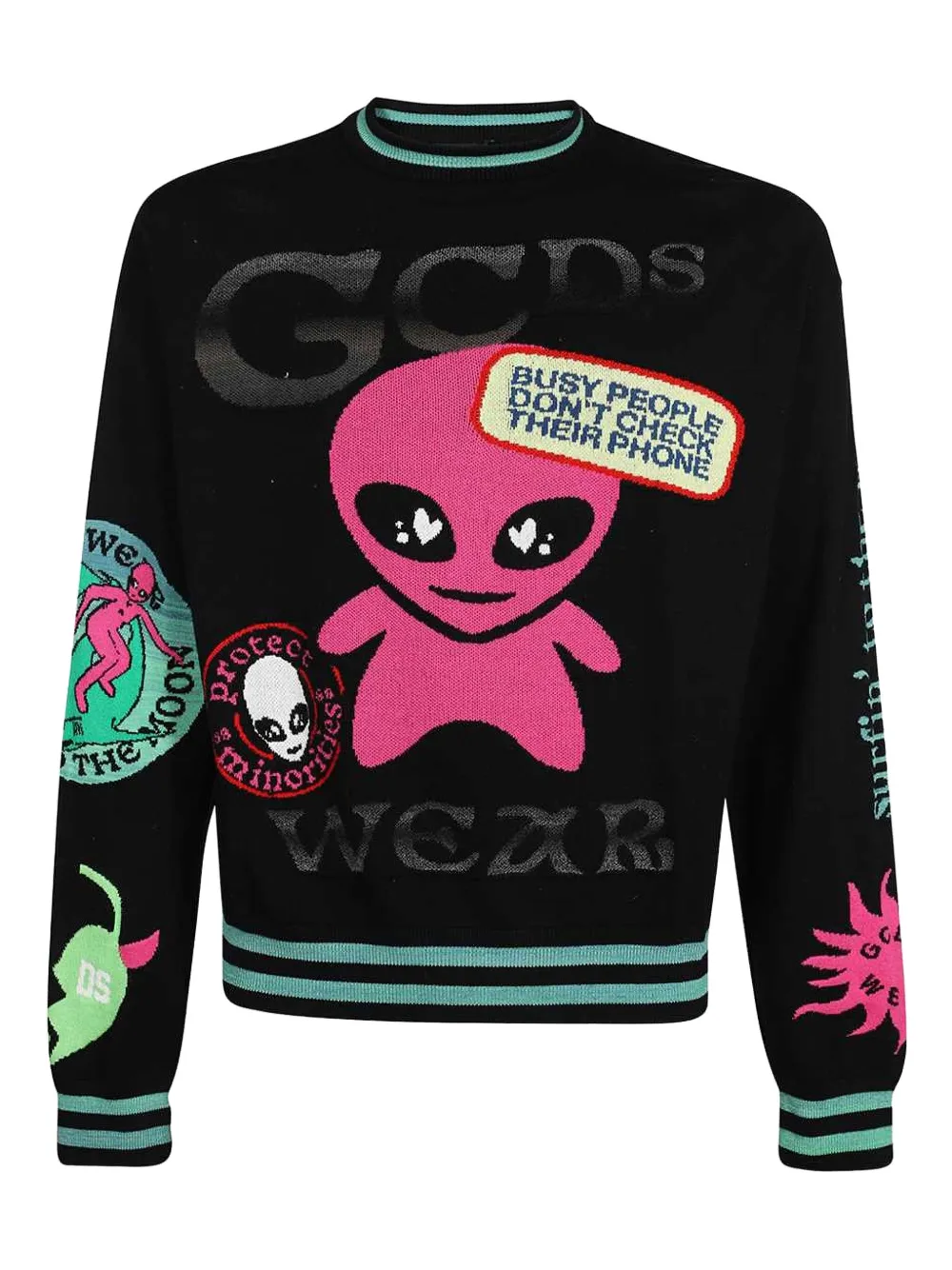 

Свитшот с изображением пришельца и круглым вырезом GCDS, черный