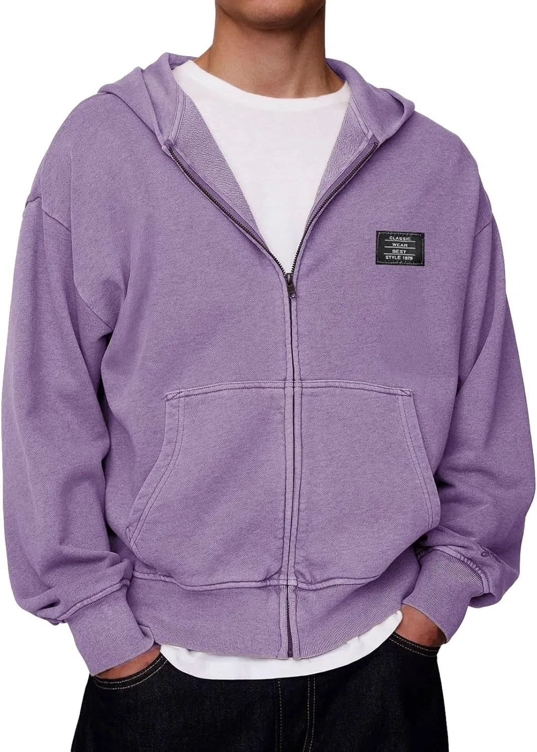Худи мужское на молнии, винтажное, бренд Generic, цвет Light Violet